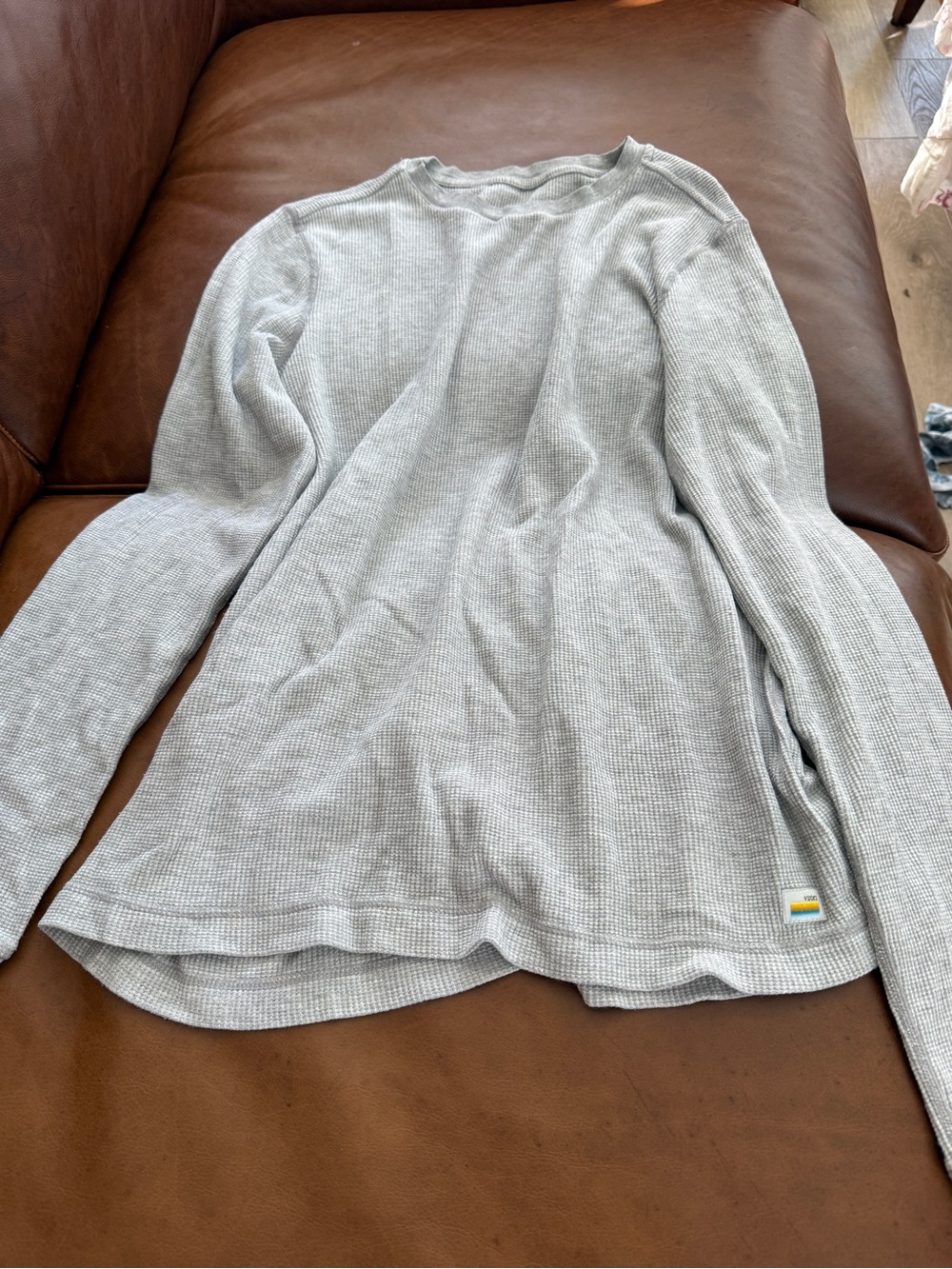 Vuori Light Gray Waffle Thermal Long Sleeve Top